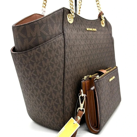 Michael Kors Large Jet Set Travel Chain Shoulder Bag & Double Zip Wallet Brown - Picture 4 of 15